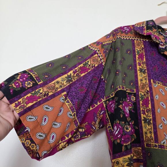 Vintage Patchwork Floral Bohemian Hippie Blouse Women 24W 70s Paisley Multicolor - Picture 2 of 10